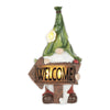 Leaf-Hat Gnome with Welcome Arrow Sign Solar Garden Light