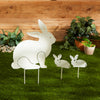 Rabbit Family White Metal Garden Stake Set