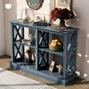 Console Table with 3-Tier Open Storage Spaces and “X” Legs, Narrow Sofa (Navy Blue)