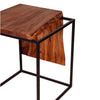 21 Inch Solid Acacia Wood Accent End Side Table, Live Edge, Metal Frame, Brown, Black