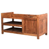 36 Inch Handcrafted Entryway Acacia Wood Bench, Two Slatted Shelves, One Compartment, Brown