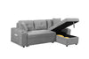 Grey right chaise longue convertible corner sofa with armrest storage