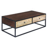 45 Inch Carson Rectangular Mango Wood Coffee Table with Metal Frame and 2 Drawers, Brown and Black