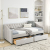 Twin Size Daybed with Drawers Upholstered Tufted Sofa Bed, with Button on Back and Copper Nail on Waved Shape Arms，Beige（81.5“x41”x30.5“）