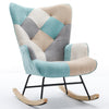 Modern Patchwork Accent Chair with Solid Wood Armrest and Feet, Mid-Century Modern Accent Sofa, Fabric Sofa Chair for Living Room Bedroom Studio, Comfy Side Armchair for Bed