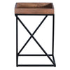 22 Inch Industrial End Side Table with Mango Wood Tray Top, X Shape Iron Frame, Brown, Black
