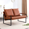 Modern Two-Seater Sofa Chair with 2 Pillows - PU Leather, High-Density Foam, Black Coated Metal Frame.Brown