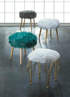 Faux Fur Stool with Wood Legs - Gray