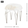 Silver Geometric Vanity Stool with White Faux Fur
