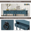 Console Table Sofa Table with Drawers and Long Shelf Rectangular Solid Wood (Antique Navy)