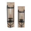 21 Inch Industrial Wall Mount Wood Candle Holder With Glass Hurrican, Set of 2, Black