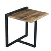 Industrial End Table with Wooden Rectangular Top and Metal Frame, Brown and Black