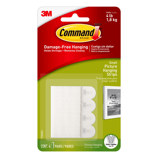 Command Picture Hanging Strips  White  Small  4 Sets of Strips/Pack