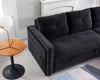 Sectional sofa with pulled out bed,  2 seats sofa and reversible chaise with storage, both hands with copper nail, BLACK, (91