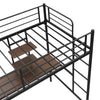 Metal twin loft bed with desk and storage shelves