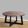 31 Inch Round Mango Wood Farmhouse Coffee Table, X Shape Iron Frame, Brown, Black