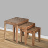 20, 17, 14 Inch 3 Piece Mango Wood Rectangular Nesting Table Set with Inlaid Herringbone Design, Natural Brown