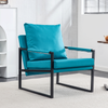 PU Leather Accent Arm Chair Mid Century Modern Upholstered Armchair with Metal Frame Extra-Thick Padded Backrest and Seat Cushion Sofa Chairs for Living Room ( Cyan PU Leather + Metal + Foam )