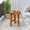 18 Inch Hexagon Acacia Wood Side Table with Live Edge Top, Warm Brown