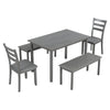 TOPMAX 5-piece Wooden Dining Set, Kitchen Table with 2 Dining Chairs and 2 Benches, Farmhouse Rustic Style, Gray