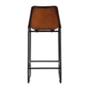 29 Inch Bar Height Chair, Square Tufted Genuine Leather Seat, Metal Frame, Tan Brown, Black