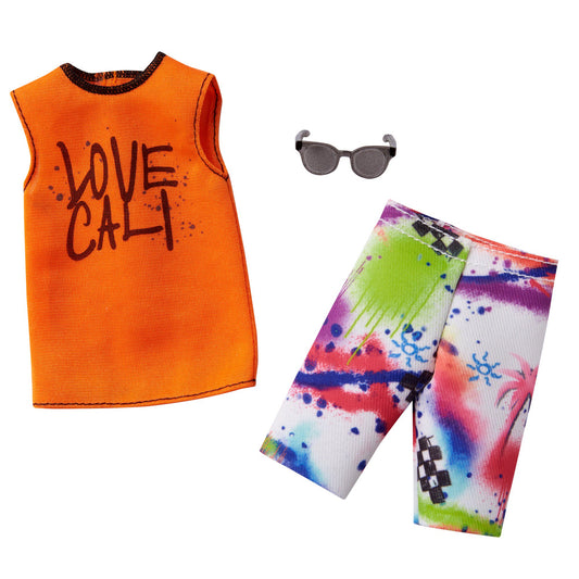 Barbie Fashions Pack: Ken Doll Clothes With Sleeveless Love Cali Shirt, Colorful Board Shorts & Sunglasses