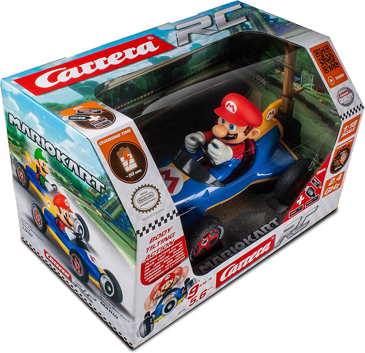 Carrera 181066 RC Official Licensed Kart Mach 8 Mario 1: 18 Scale 2.4 Ghz Remote Radio Control Car with Rechargeable Lifepo4 Battery - Kids Toys Boys/Girls Fashions for Home