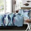 Full/Queen Blue Serenity Sea Fish Coral Coverlet Quilt Bedspread Set