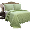 Full/Queen Green Cotton Quilt Bedspread with Scalloped Borders