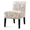 Modern Accent Chair Off-White French Cursive Pattern Upholstery with Black Wood Legs