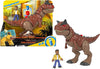 Fisher-Price Imaginext Jurassic World Camp Cretaceous Carnotaurus Dinosaur & Darius Figure Set for Preschool Kids Ages 3-8 Years