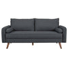 Modern Grey Fabric Upholstered Sofa with Mid-Century Style Wood Legs
