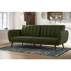 Green Linen Upholstered Futon Sofa Bed with Mid-Century Style Wooden Legs
