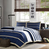 Full/Queen size Comforter Set in Navy Blue White Khaki Stripe