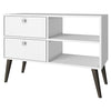 White Grey Wood Modern Classic Mid-Century Style TV Stand Entertainment Center