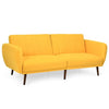 Modern Scandinavian Yellow Linen Upholstered Sofa Bed with Wooden Legs