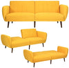 Modern Scandinavian Yellow Linen Upholstered Sofa Bed with Wooden Legs