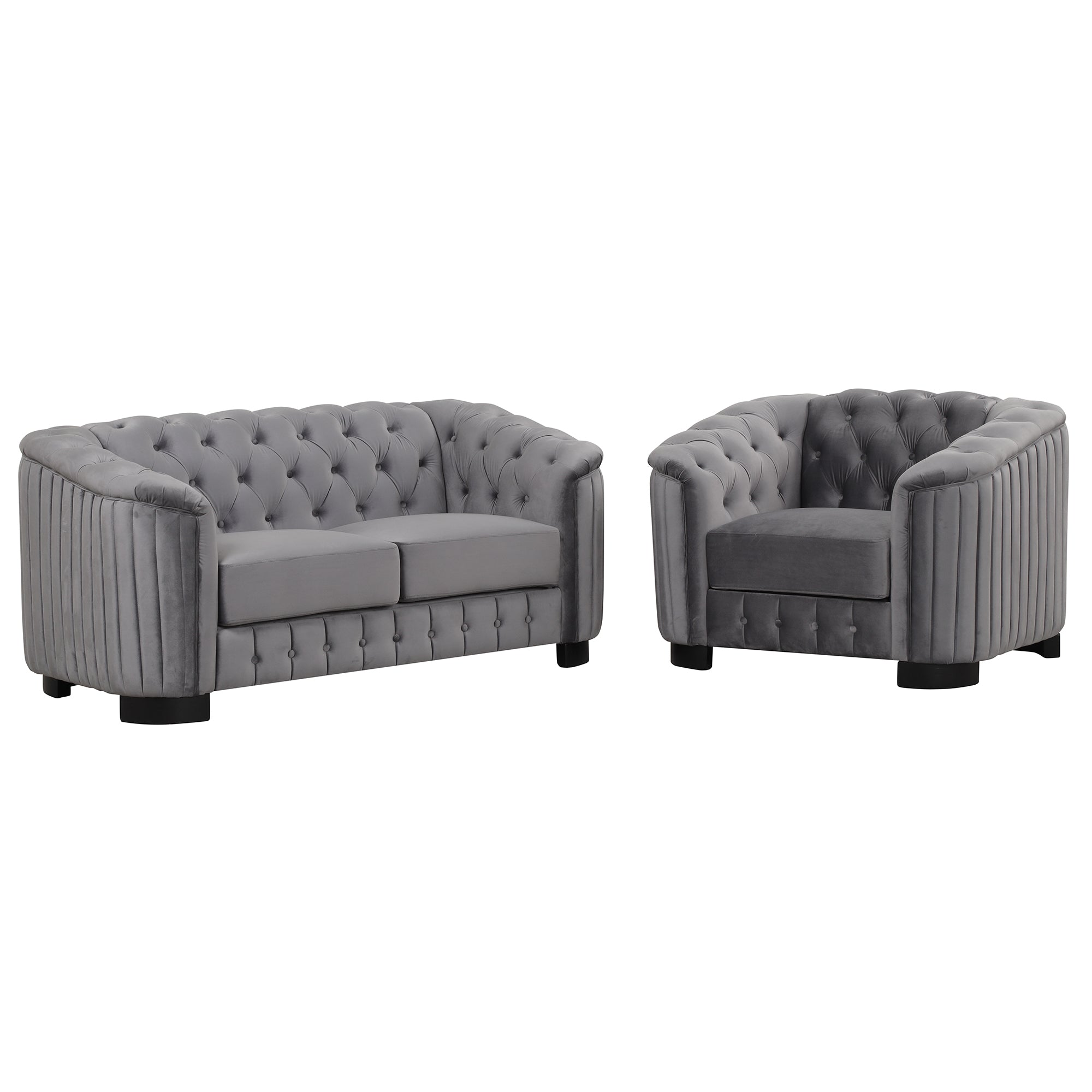 2 Piece Velvet Upholstered Sofa Sets Loveseat and 3 Seat Couch Set