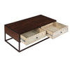 45 Inch Carson Rectangular Mango Wood Coffee Table with Metal Frame and 2 Drawers, Brown and Black