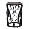 23 Inch End Side Table, Round Mango Wood Top, Lattice Cut Out Iron Frame, Brown, Black