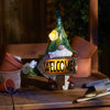 Leaf-Hat Gnome with Welcome Arrow Sign Solar Garden Light