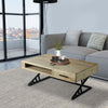 40 Inch Handcrafted Industrial Mango Wood Coffee Table, 1 Drawer, Metal Frame, Light Brown and Black