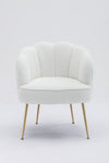 Shell Shape Teddy Fabric Armchair Accent Chair With Gold Legs For Living Room Bedroom,Creme White