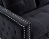 Sectional sofa with pulled out bed,  2 seats sofa and reversible chaise with storage, both hands with copper nail, BLACK, (91