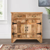 39 Inch Artisanal Farmhouse Style 2 Drawer Mango Wood Cabinet Console with 2 Door Storage, Rustic Brown