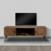 Clive 60 Inch Reclaimed Wood Rectangle Farmhouse TV Stand Media Console, 2 Doors, Iron Legs, Natural Brown
