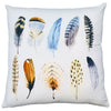 20 x 20 Modern Square Cotton Accent Throw Pillow, Printed Feather Patterned Design, White, Multicolor