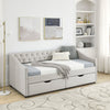 Twin Size Daybed with Drawers Upholstered Tufted Sofa Bed, with Button on Back and Copper Nail on Waved Shape Arms，Beige（81.5“x41”x30.5“）