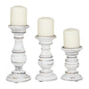 Turned Design Wooden Candle Holder with Distressed Details, Set of 3, White