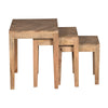 20, 17, 14 Inch 3 Piece Mango Wood Rectangular Nesting Table Set with Inlaid Herringbone Design, Natural Brown